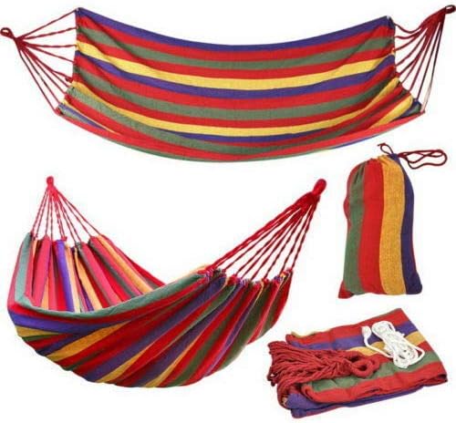 One Person 20080cm Portable Polyester & Cotton Hammock Blue & Green Strip