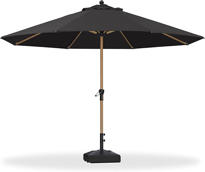 PURPLE LEAF 11 Feet Patio Umbrella with Base Outdoor Umbrella Market Umbrella with Crank & 8 Ribs Aluminum Round Table Umbrella Outdoor Patio for Backyard, Black