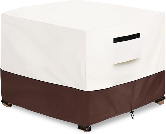 Patio Ottoman Cover,22W x 22D x 18H inch,Waterproof Square Patio Small Side Table Cover,Suitable for 3-Piece Outdoor Wicker Patio Bistro Set Side Table(Beige)
