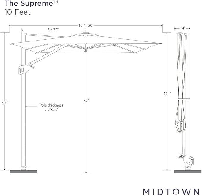 Midtown Umbrellas 9x9 Ft Outdoor Cantilever Patio Umbrella w/Sunbrella Macaw Fabric - Tilt 360° Rotate Offset Patio Umbrella, Deck Patio Umbrella, Backyard Umbrella & Garden Umbrella - Black Frame