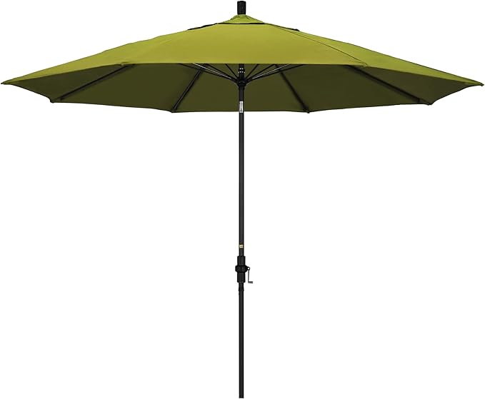 California Umbrella 11Ft Fiberglass Rib Patio Umbrella, Hand-Crank, Tilt-Collar, Black Frame, Solution Dyed Kiwi Fabric