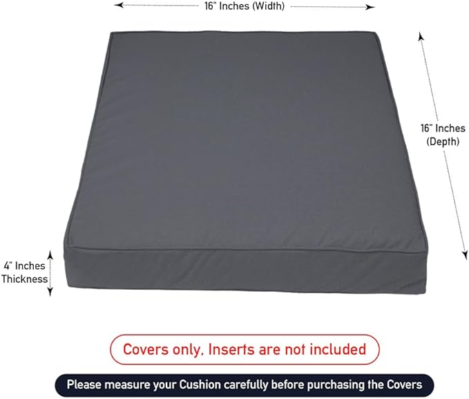 Covers & All Square Outdoor Cushion Covers for Patio Furniture Sets, Water, Tear & UV Resistant Polyester Cushion Slipcover with Zippers (Pack of 2) (16" L x 16" W x 4" Thick, Charcoal Gray)