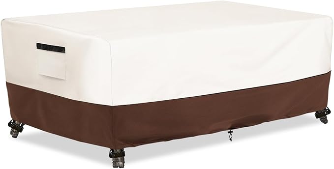 Outdoor Coffee Table Cover Waterproof - 600D Heavy Duty Outdoor Tables Cover,Patio Rectangular Side Table Covers,UV & Weather Resistant(28" Dx48 Lx16 H,Beige&Brown)