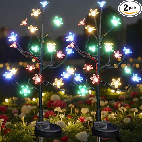 Solar Garden Lights Outdoor Waterproof,Garden Decor Solar Flowers For Outside Decorative,2Pack 2Modes Solar Powered Fairy Outdoor Decorations for Yard Patio Pathway, Gardening Gifts Mothers Day
