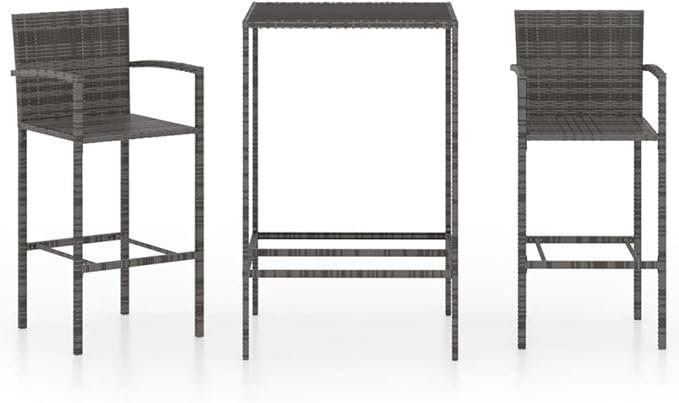 Patio Bar Set with Cushions,Garden Table and Chairs Sets,Garden Conversation Sets, Outdoor Patio Furniture,for Patio,Backyard,Garden,3 Piece Poly Rattan Gray