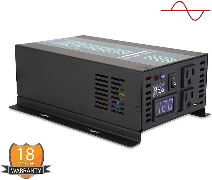 WZRELB 600W 12V 120V Pure Sine Wave Solar Power Inverter with Remote Control Switch