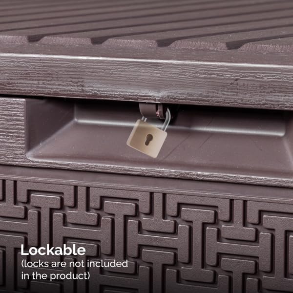 90gal Outdoor Garden Plastic Storage Deck Box Tools Lockable Seat (Brown)