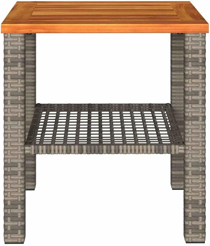 vidaXL Patio Table, Outdoor Coffee Table, Patio Furniture, Square Garden Table with Wooden Top for Lawn Backyard, Gray Poly Rattan Acacia Wood
