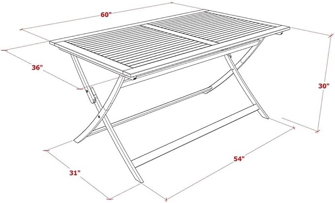 Pemberly Row 5-Piece Patio Dining Set, Rectangular Table and Foldable Chairs, Natural Oil Finish, Contemporary Outdoor Furniture, Compact Design for Modern Patios and Small Gatherings