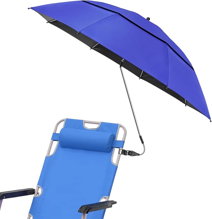 2 Pack 40.9'' Beach Chair Umbrella with 360° Adjustable Canopy & 270° Flexible Clamp, Double Canopy Sun Protection for Wheelchair, Patio, Golf Cart, Camping
