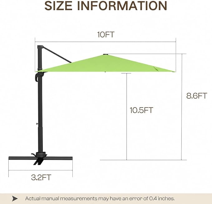 Kingdura 10x10 FT Cantilever Patio Umbrella with Base Included, Large Square Aluminum Offset Outdoor Pool Umbrella, 360° Rotation & 4-Position Tilt, UV Protection for Deck Backyard (Apple green)