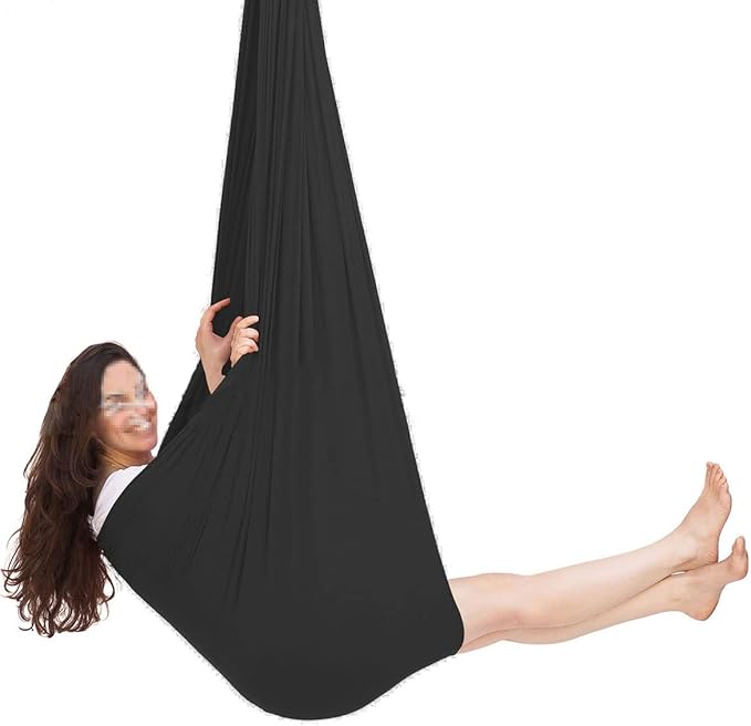 Sensory Swing for Adults Indoor Kids Therapy Swing Soothing Calming Snuggle Hammock Durable Strong Fabric Swing Excellent stretchability Includes Hanging Hardware (Color : Black, Size : 1.5M x 2.8M