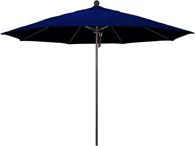 California Umbrella 11Ft Commercial Grade Sunbrella Fabric Market Umbrella, Pulley Lift, Aluminum/Fiberglass, 2mm pole wall, Bronze Frame, True Blue Fabric