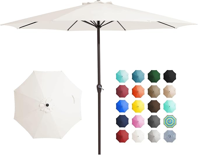 JEAREY 12' Patio Umbrellas Outdoor Table Market Umbrella w/Crank, 8 Sturdy Ribs, UV Protection Windproof for Garden, Deck, Backyard, Pool(Cream White)