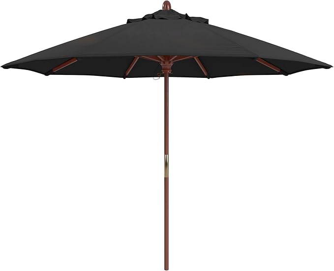 California Umbrella 9' Premium Commercial Hardwood Patio Umbrella, Manual Lift With Sunbrella Black Fabric