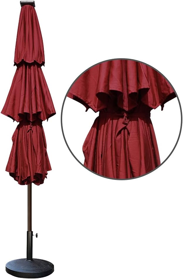 EliteShade USA 10-Year-Non-Fading 9ft 3-Tier Market Patio Umbrella, Commercial Table Umbrella with 80 Solar LED Lights, Crank Open, Windproof & UPF 50+ UV Protection for Garden, Deck, Pool, Backyard, Burgundy