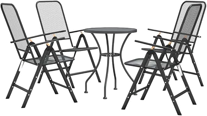 5 Piece Patio Dining Set Expanded Metal Mesh Anthracite | E-Coating Finish, Weather-Proof, 7-Position Adjustable Backrest, Folding Chairs