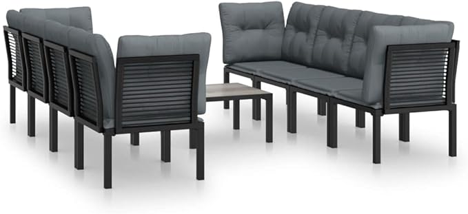 9 Piece Patio Lounge Set, Outdoor Sofa Set Outdoor Dining Sets Sectional Sofa Patio Conversation Set for Poolside Piazza Exhibition Negotiation Area Black and Gray Poly Rattan