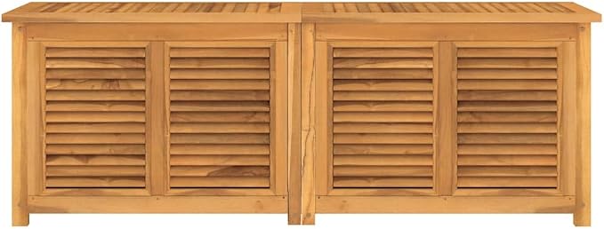 Large Outdoor Storage Box with Waterproof PE Bag 59.1x19.7x21.7 Inch Solid Teak Wood, Rustic Louvered Design for Patio Garden Deck Indoor Organizer