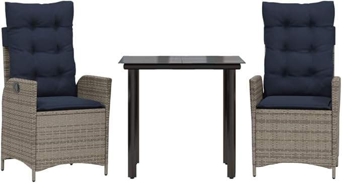 Backyard Furniture Patio Conversation Sets Outdoor Seating 3 Piece Patio Dining Set with Cushions Gray Poly Rattan Suitable for Gardens, Balconies, Decks