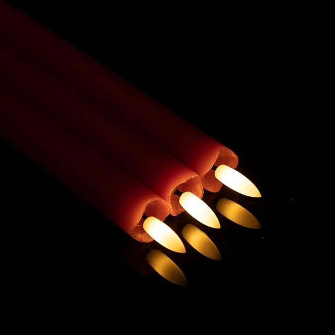 JOIONE Flameless Taper Candles with Remote Timer, 9.6" Red Real Wax Flickering Battery Operated Warm Light Electric LED Candle, Perfect for Christmas Party Wedding Decoration (6 Pack)