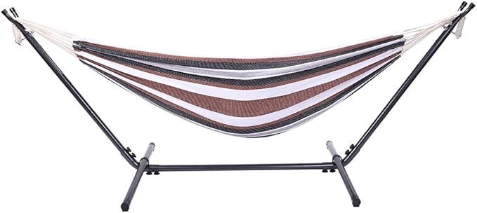 103 Inch Portable Hammock with Stand Included, Heavy Duty Steel Frame with Comfortable Polyester Striped Swing Bed, Carrying Bag for Patio, Garden, Backyard, Indoor & Outdoor (Style A)