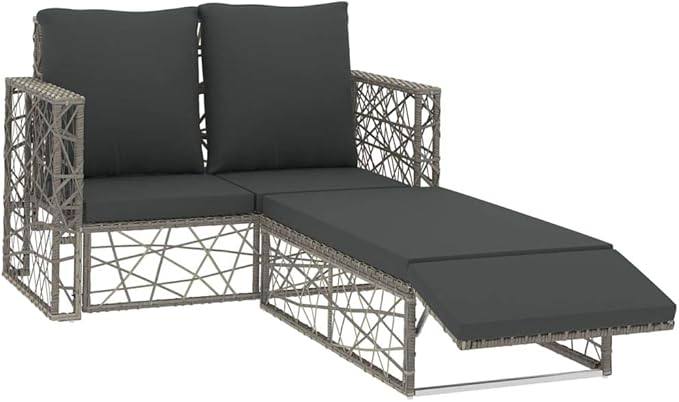 2 Piece Patio Lounge Set with Cushions, Sectional Sofa Front Porch Furniture Patio Conversation Set Outdoor Dining Sets for Exhibition Negotiation Area Piazza Poolside Poly Rattan Gray
