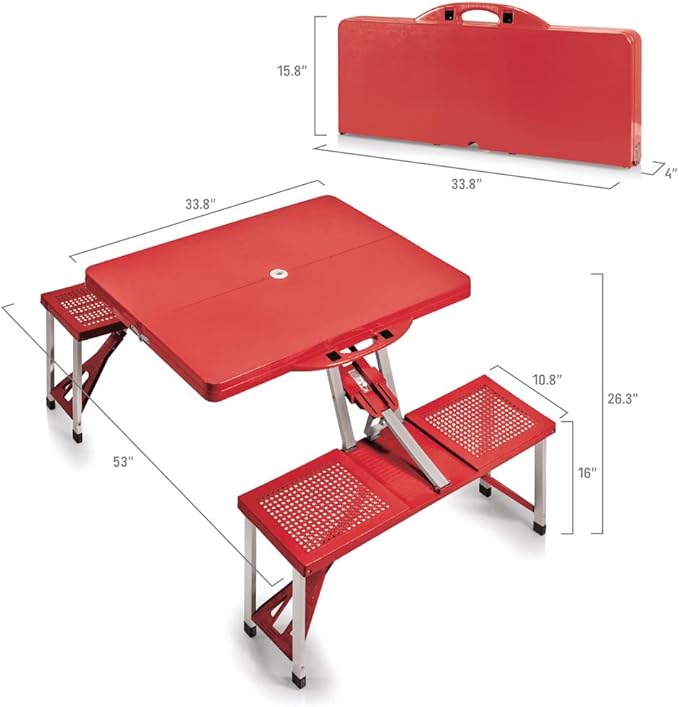 PICNIC TIME NCAA Texas Tech Red Raiders Folding Picnic Table - Camping Table - Outdoor Table with Umbrella Hole, (Red)