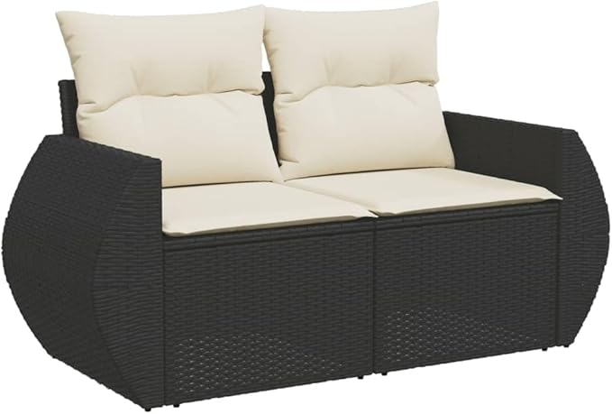 6 Piece Modular Outdoor Sectional Garden Couch Set 97 kg Black Poly Rattan 39.4 inch Long Patio Conversation Sofa for Balcony Deck and Backyard