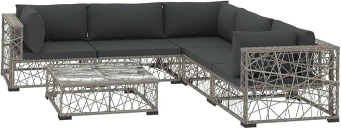 Patio Lounge Set with Cushions,Outdoor Furniture,Outdoor Furniture Sets,Patio Conversation Sets,for Garden,Deck,Backyard,6 Piece Poly Rattan Gray