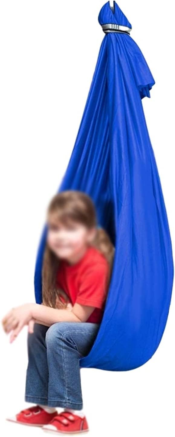 Indoor Sensory Swing Chair for Kids and Teens, Breathable Yoga Cuddle Hammock for Children with Autism, ADHD, Asperger's Syndrome (Color : Royal Blue, Size : 150x280cm/59x110in)