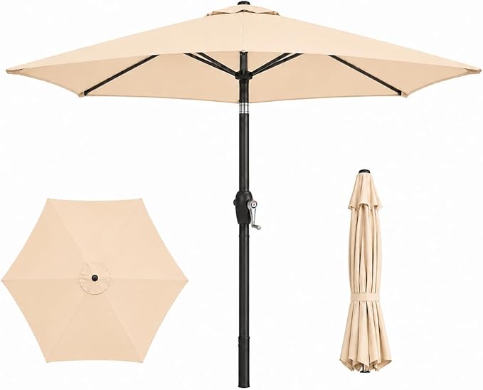 7.5ft Patio Umbrella, Outdoor Table Market Umbrella with Smooth Crank Lift, 6 Windproof Fiberglass Ribs, UPF50+ UV Protection for Deck, Pool, Garden and Backyard