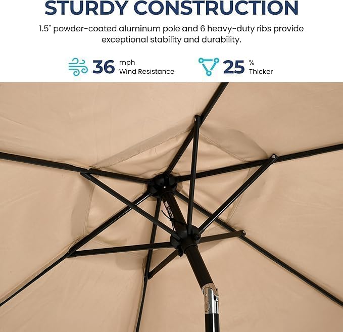 Wisteria Lane Outdoor Patio Umbrella, 7.5' Patio Umbrella, Market Umbrella, Large Outdoor Umbrella, Metal Pole Umbrella with Push Button Tilt and Crank, Polyester Canopy