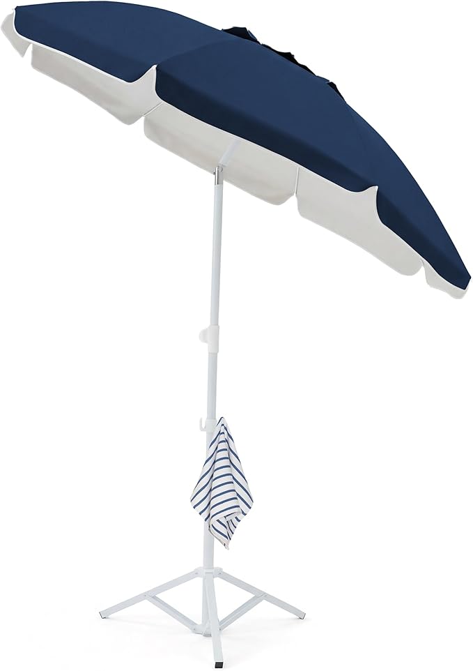 JEAREY 6.5ft Sun Shade Umbrellas, Portable Umbrella with Stand, Lightweight Sun Protection Free Standing Sport Umbrella for Outdoor Sports, Camping, Fishing, Patio, Beach, Navy