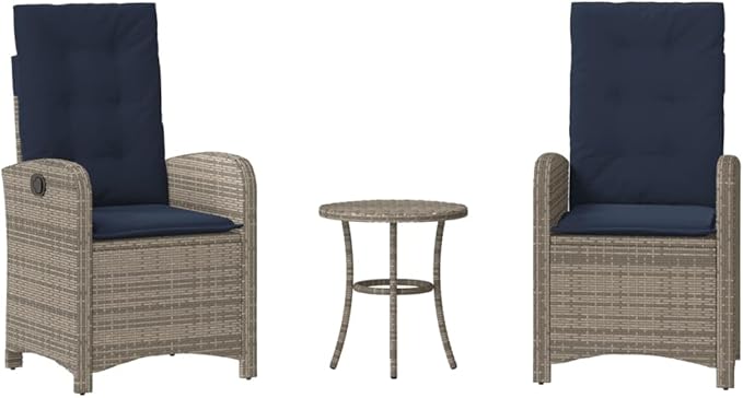3 Piece Bistro Set with Cushions, Outdoor Dining Sets Outdoor Sofa Set Patio Furniture Sets Patio Conversation Set for Piazza Poolside Exhibition Garden Gray Poly Rattan