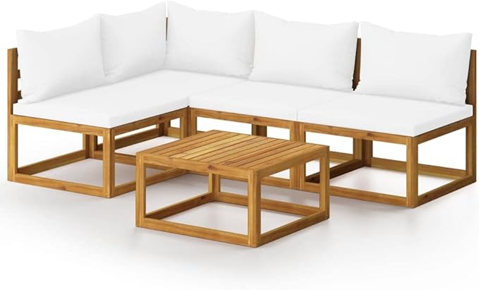 Patio Lounge Set with Cushion,Outdoor Patio Furniture,Outdoor Chat Conversation Set,Garden Furniture Sets,for Patio,Backyard,Garden,Outdoor,5 Piece Cream Solid Acacia Wood