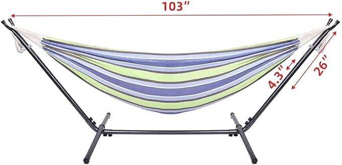 103 Inch Portable Hammock with Stand Included, Heavy Duty Steel Frame with Comfortable Polyester Striped Swing Bed, Carrying Bag for Patio, Garden, Backyard, Indoor & Outdoor (Style B)