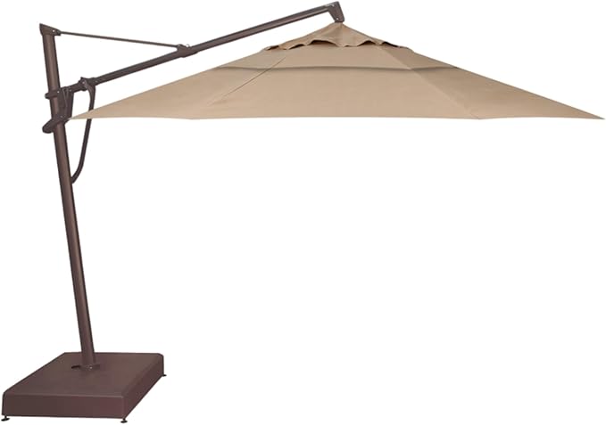 Treasure Garden AKZ PLUS Cantilever Umbrella 13' Sunbrella Heather Beige Canopy and Bronze Frame with Stationary Base