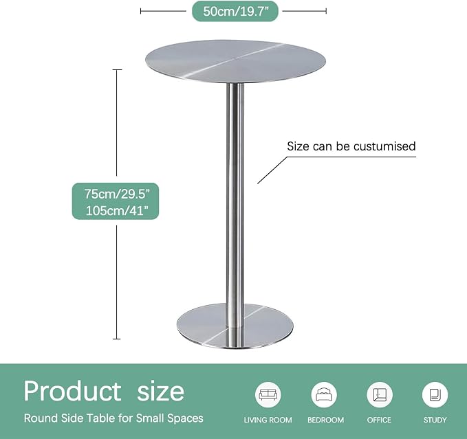 Round Dining Tables Leisure Table with Stainless Steels Table Top and Stable Base for Living Room Balcony Garden Outdoor, Space Saving(50x50x105cm)