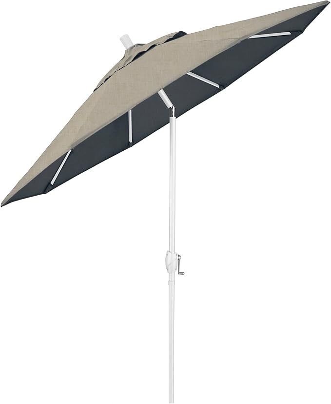 California Umbrella 9' Round Aluminum Market Umbrella, Crank Lift, Push Button Tilt, White Pole, Cilantro
