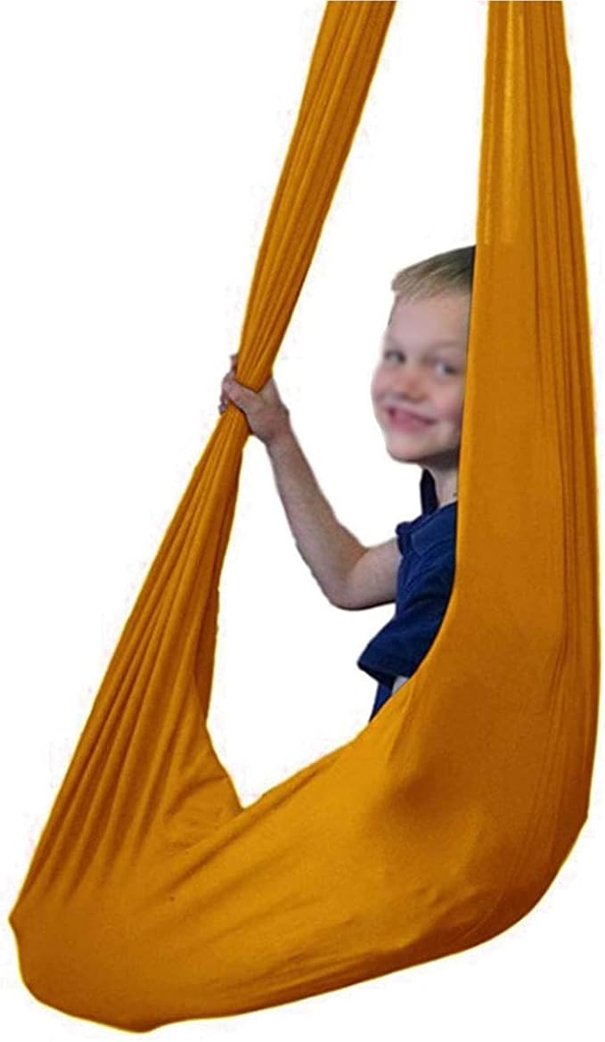 Kids Therapy Swing for Indoor Outdoor Hanging Hammock Elastic Cuddle Swing Up to 200kg for Children Sensory Integration (Color : Orange, Size : 100 x 280 cm)
