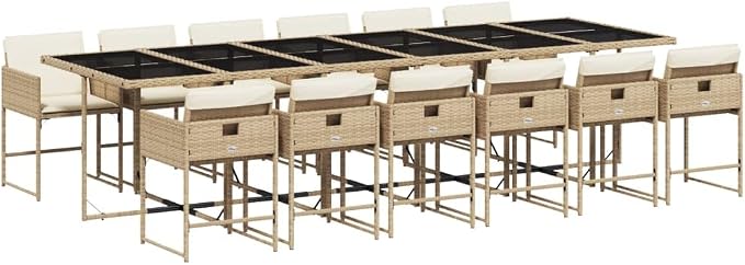 13 pcs Set Patio Dining Set & Outdoor Dining Set Beige PE Rattan Balcony Furniture Garden Dining Set for Front Porch Lawn Backyard 129.9 x 41.7 x 28.7 in