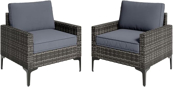 2 Pieces Patio Single Sofa Chairs Outdoor Sofa Armchairs with Anti-Slip Cushions and Waterproof Cover for Balcony,Deck,Grey