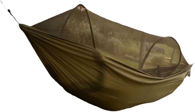 Polyester Hammock Automatic Quick Opening Self-Contained Frame Portable Lightweight Tree Hanging Hammock(Dark-Green)