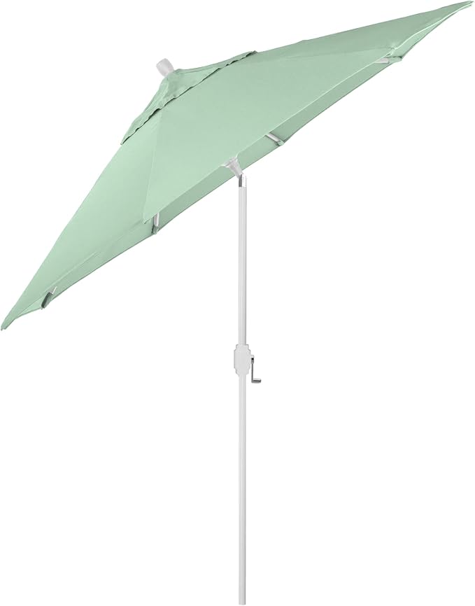 California Umbrella 12-Year-Non-Fading, 9Ft Premium Sunbrella Patio Umbrella, Hand-Crank, Button-Tilt, White Frame, Spa Fabric