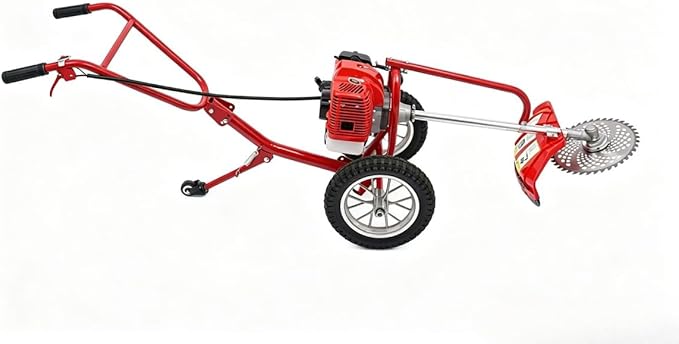 Walk-Behind Brush Cutter, 7000rpm High Speed 2-Stroke Gasoline Powered Hand-Push Lawn Mower with Handles, 49 Cc 1500w 2-in-1 Lawn Mower Machine for Soil Loosening and Mowing (Red)