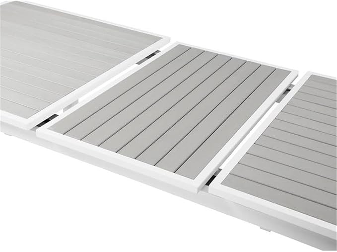 Pemberly Row Outdoor Extendable Patio Dining Table, 100.5" x 39" x 30", Gray Plastic Wood and White Aluminum, Contemporary Design, Includes Attachable Leaf, Ideal for Outdoor Entertaining