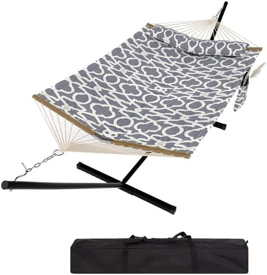 GarveeHome Hanging Hammock Chair for Indoor Outdoor - Comfortable Breathable Swing Seat Chair [Cotton or Polyester] - Curved Safety Design with Cushion & Woven Rope Mesh, Includes carrying bag,pattern