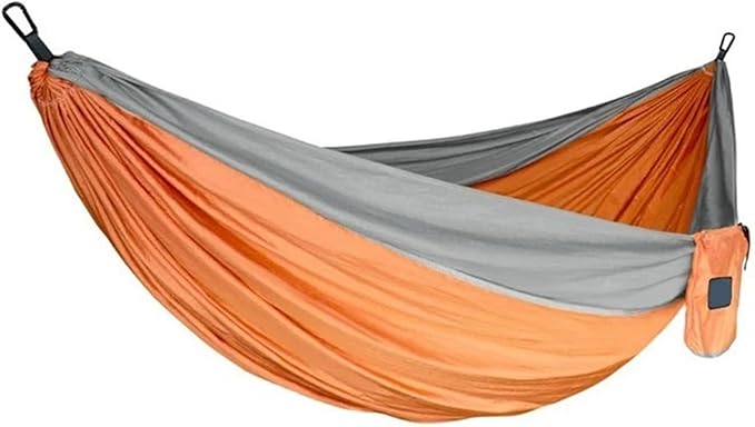 Portable Fabric Single and Double Size Outdoor Camping Hiking Garden Hammock(Single Orange Grey)