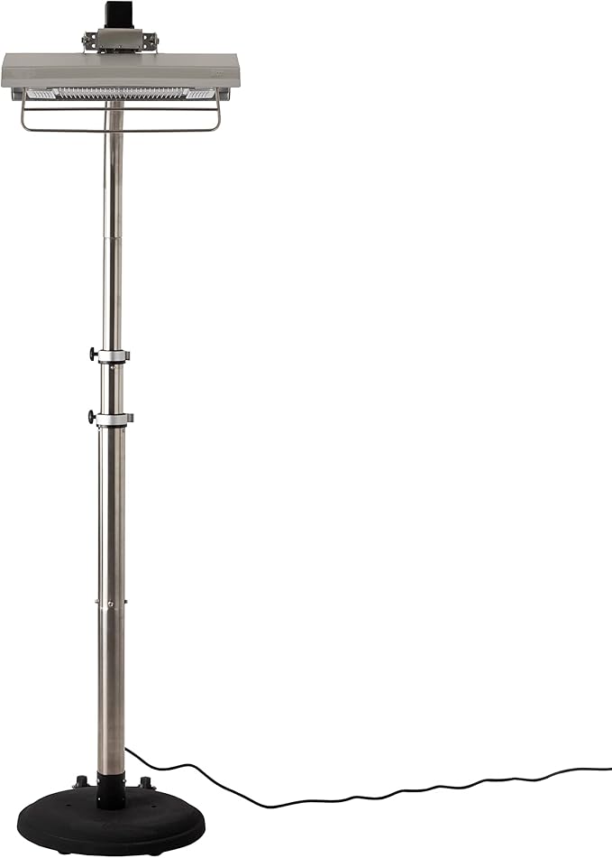 Fire Sense 02117 Telescoping Offset Pole Mounted Infrared Patio Heater With Wheels 1500 Watt Indoor Outdoor Powder Coated Steel Tip over Protection System Cover Included - Stainless Steel
